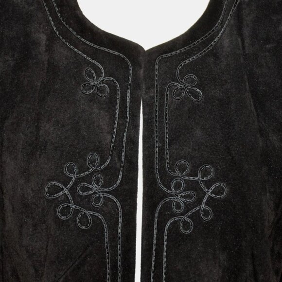 Vintage 80's Evan Davies Black Suede Leather Embroidered Blazer Jacket Size 10 - Picture 3 of 13